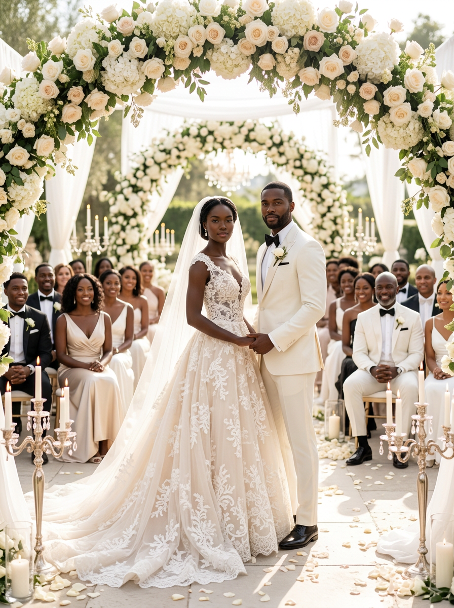 Floral arch at a luxury wedding ceremony