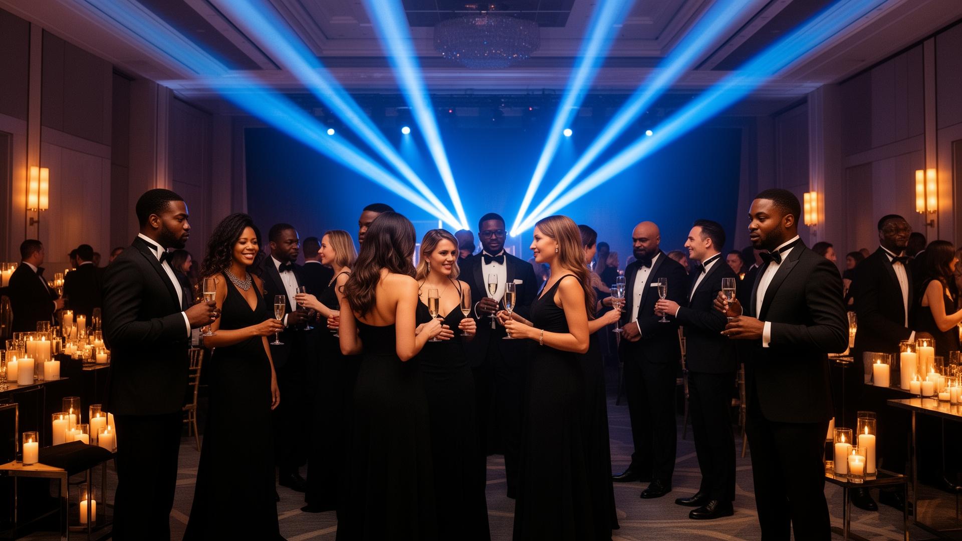 Elegant Black professionals at a luxury corporate brand launch gala